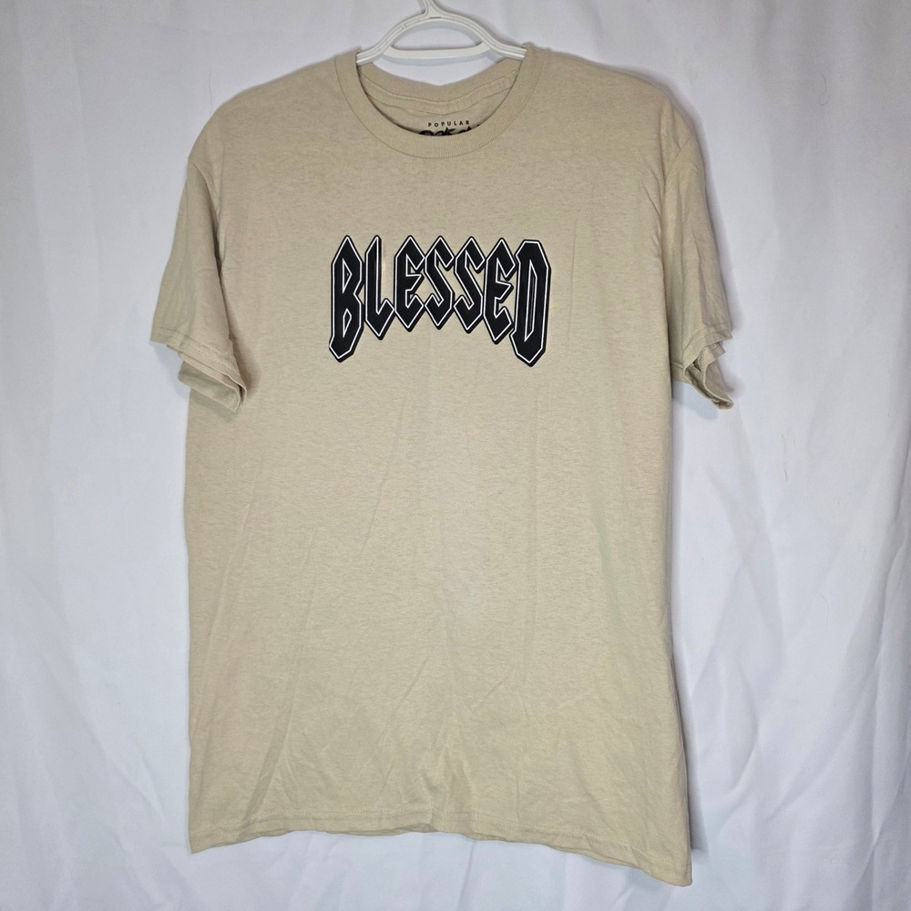 Popular Poison Mens Blessed‎ City of Angels Cherub Graphic T-Shirt Tan Medium
